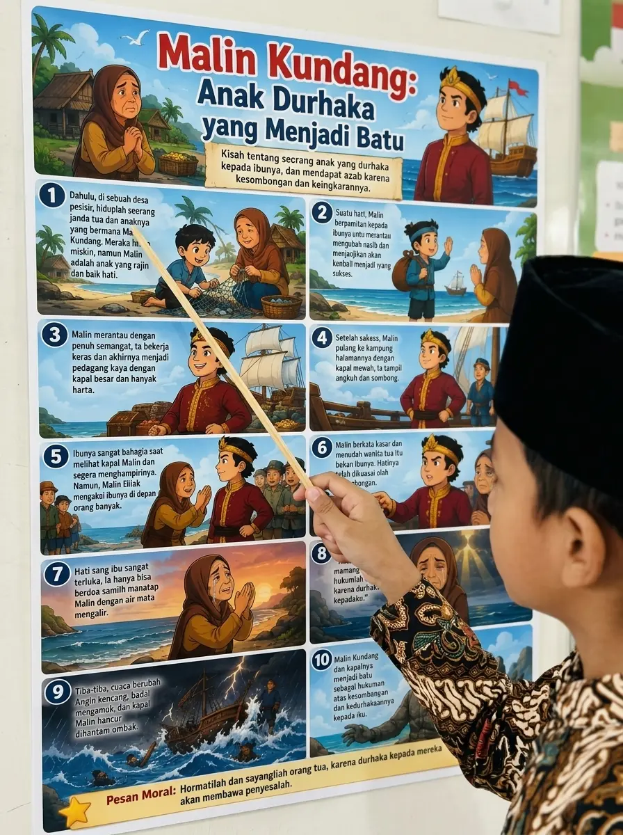 Poster Edukasi Anak Malin Kundang Cerita Rakyat Indonesia HD - Hiasan Dinding Belajar Sekolah Murah