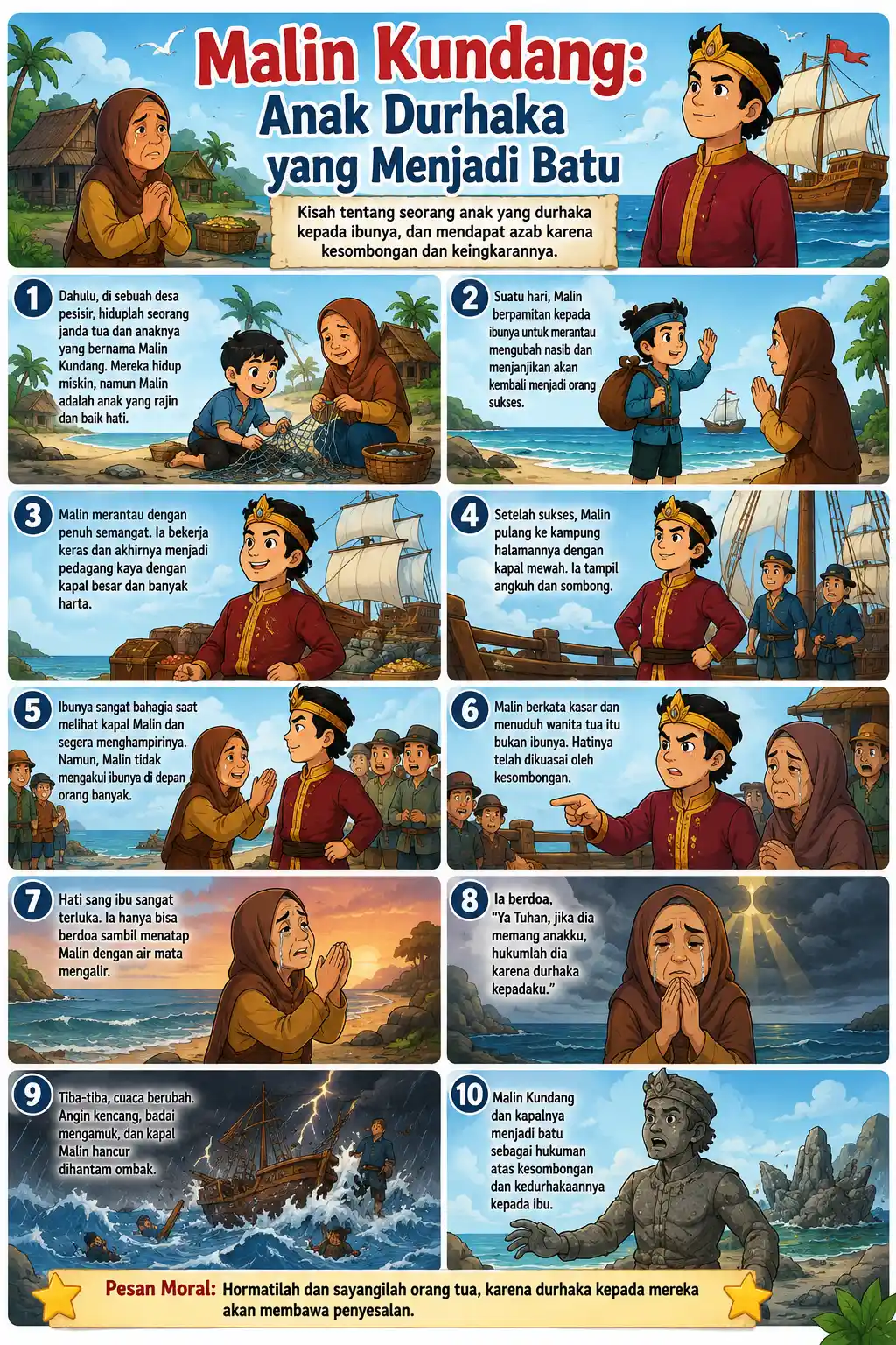 Poster Edukasi Anak Malin Kundang Cerita Rakyat Indonesia HD - Hiasan Dinding Belajar Sekolah Murah