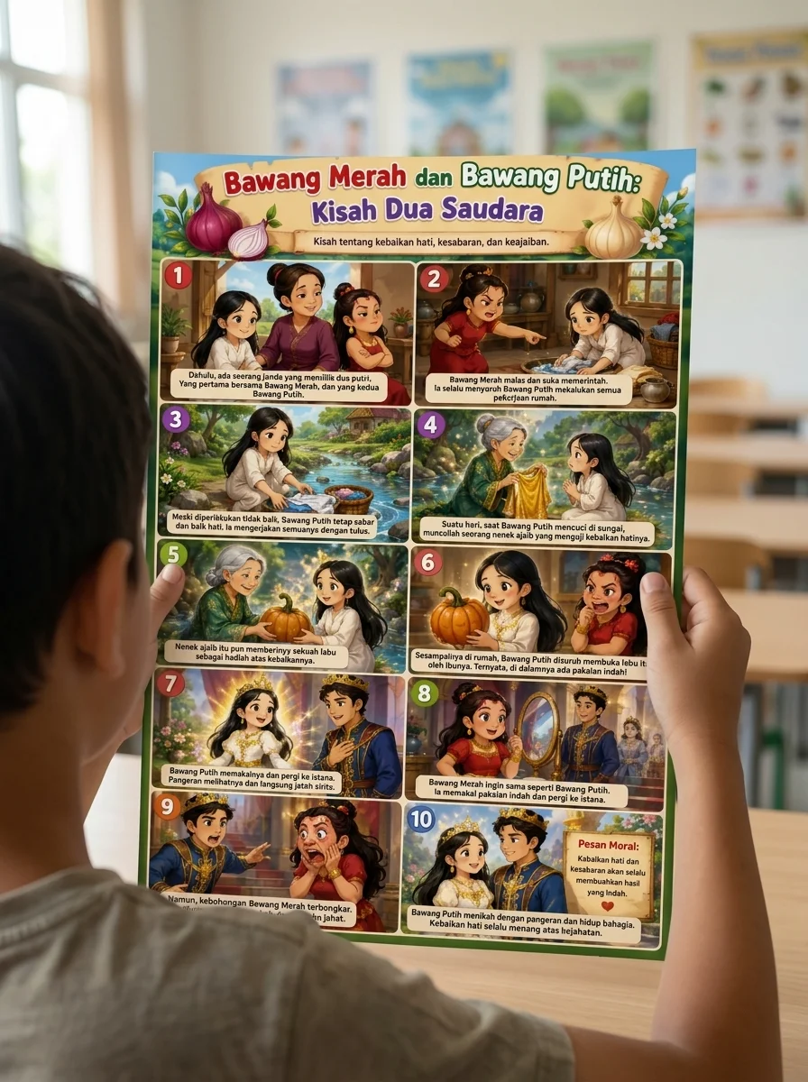 Poster Edukasi Anak Dongeng Bawang Merah Bawang Putih - Hiasan Dinding Cerita Rakyat Indonesia Termurah