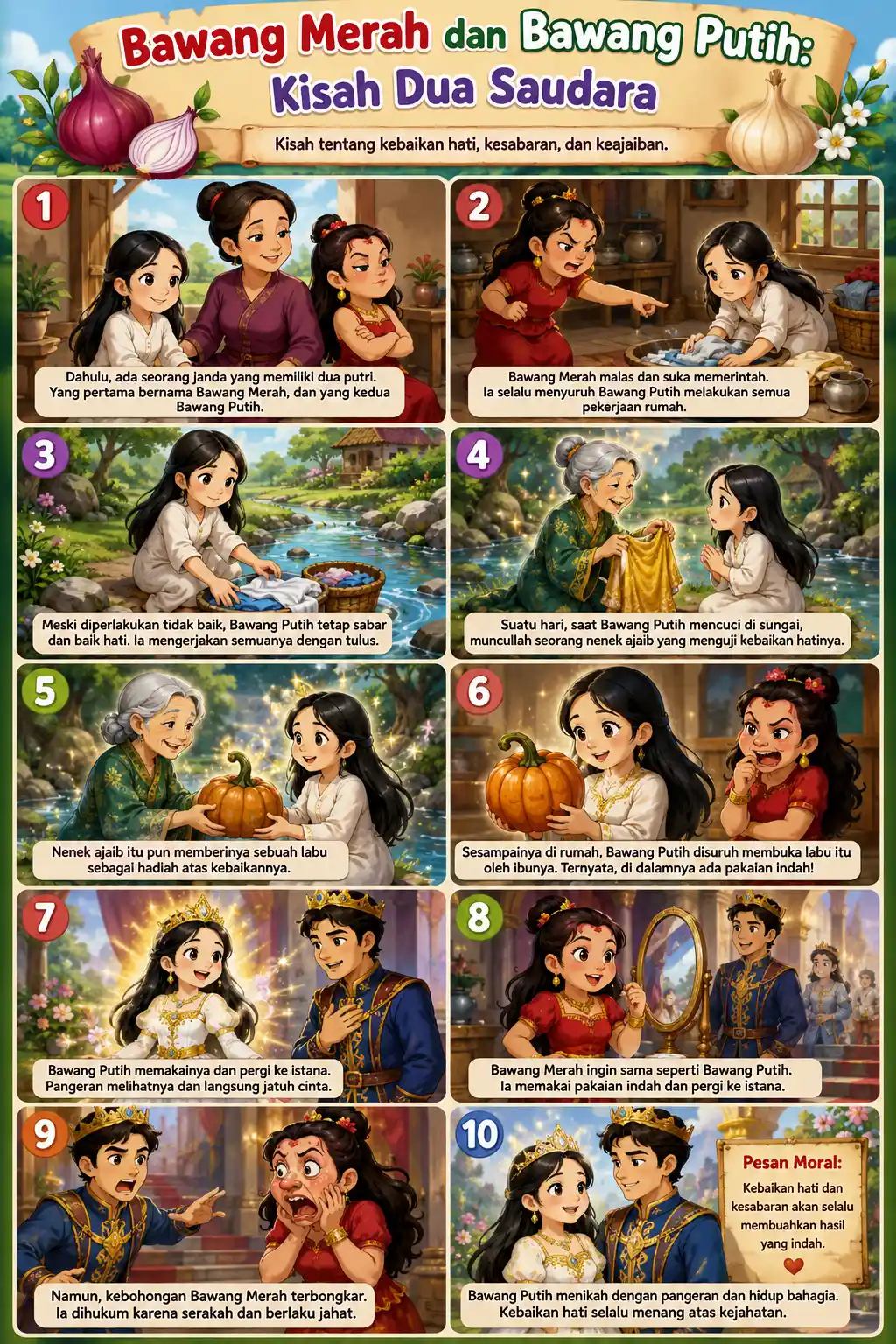 Poster Edukasi Anak Dongeng Bawang Merah Bawang Putih - Hiasan Dinding Cerita Rakyat Indonesia Termurah