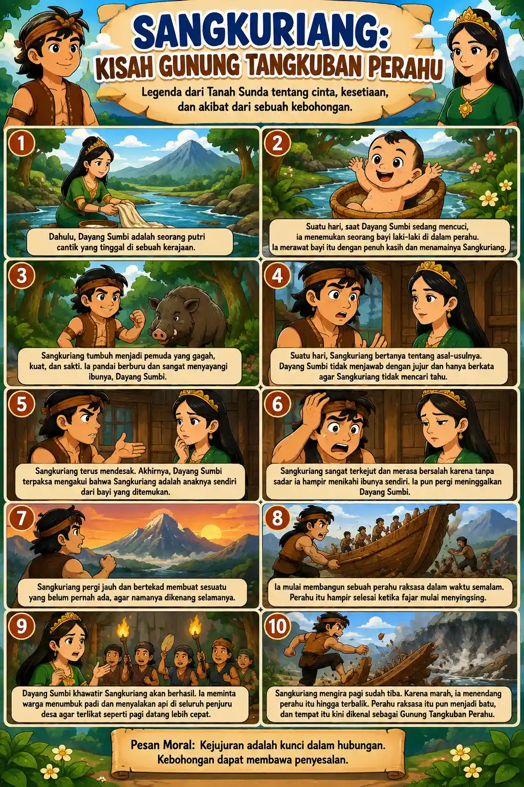 Poster Edukasi Anak Cerita Rakyat Sangkuriang Legenda Gunung Tangkuban Perahu Hiasan Dinding A3