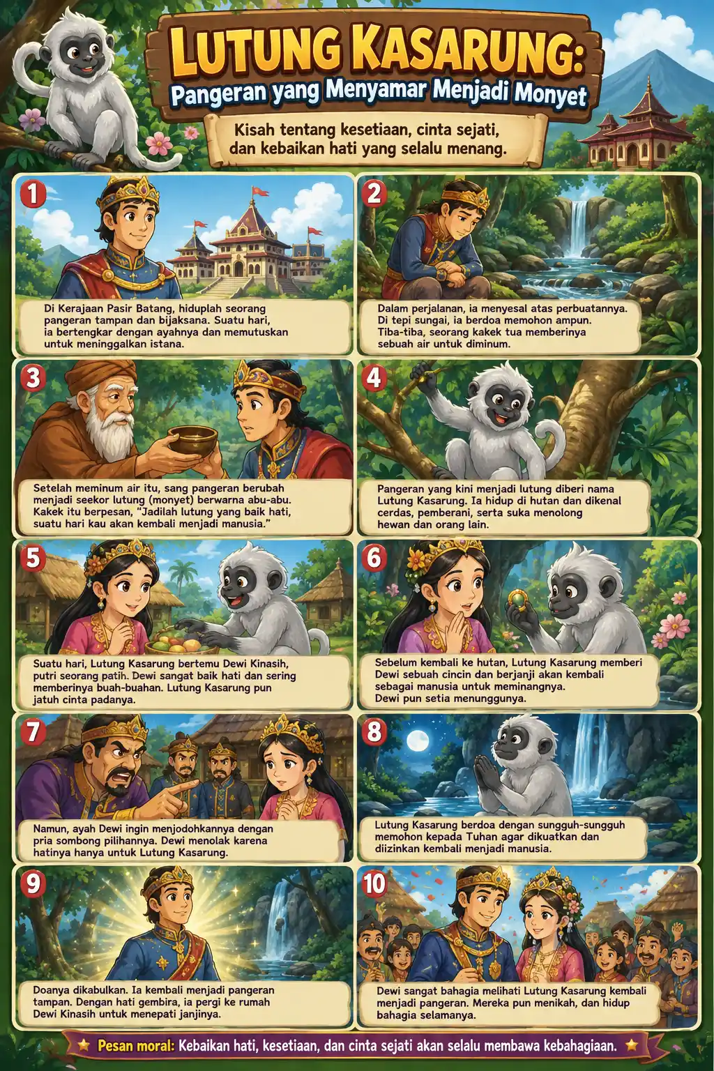 Poster Edukasi Anak Dongeng Cerita Rakyat Indonesia Lutung Kasarung - Media Belajar & Dekorasi
