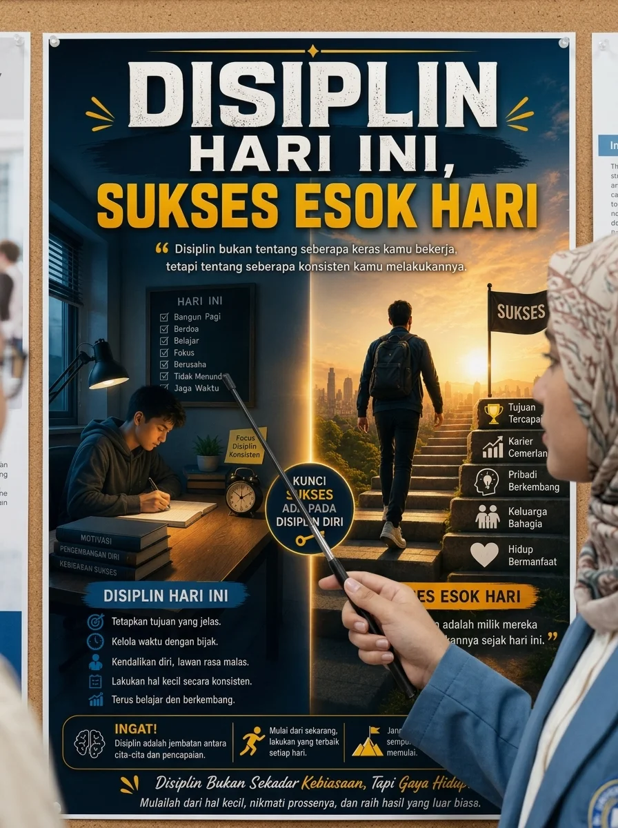 Termurah Poster Kata Kata Motivasi Belajar Disiplin Hari Ini Sukses Esok Hari Pajangan Dinding Aesthetic Minimalis