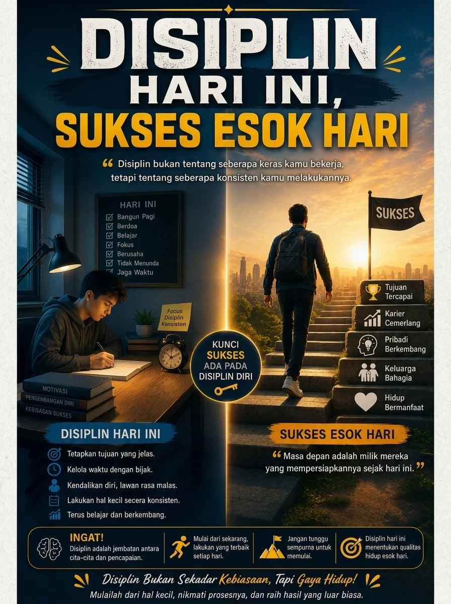 Termurah Poster Kata Kata Motivasi Belajar Disiplin Hari Ini Sukses Esok Hari Pajangan Dinding Aesthetic Minimalis
