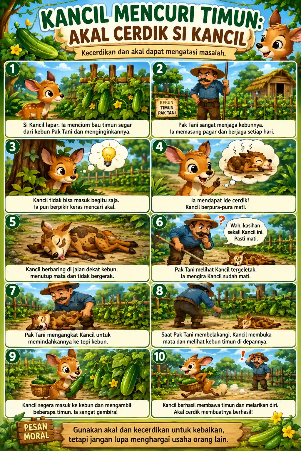 Poster Belajar Anak Seri Dongeng Nusantara Kancil Mencuri Timun Akal Cerdik Si Kancil Original