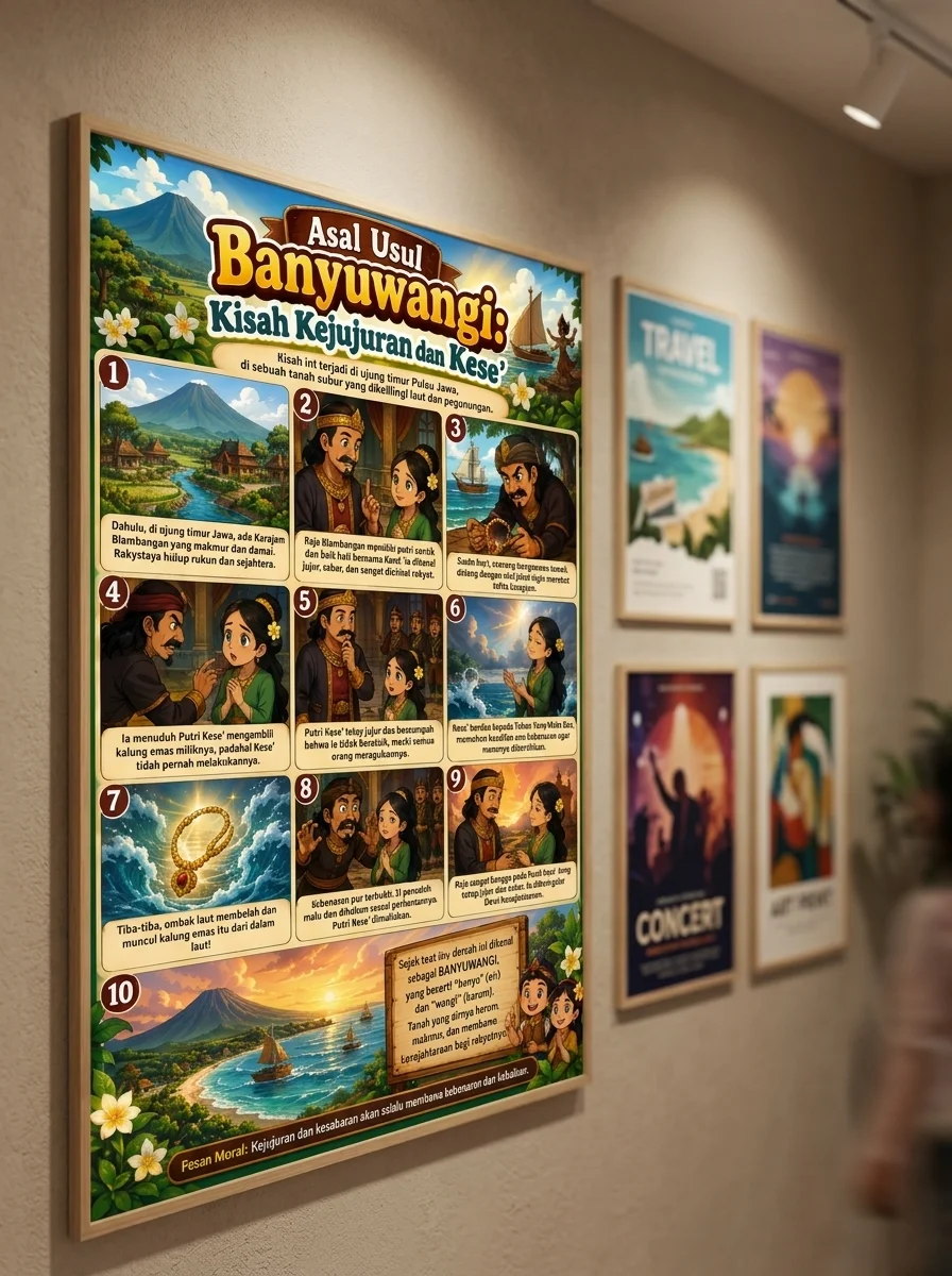 Poster Edukasi Anak Cerita Rakyat Asal Usul Banyuwangi Legenda Nusantara Kualitas HD