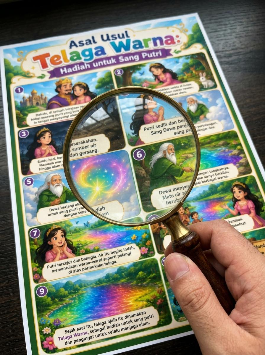 Poster Edukasi Anak Cerita Rakyat Asal Usul Telaga Warna Hiasan Dinding Kamar Estetik Kado Unik