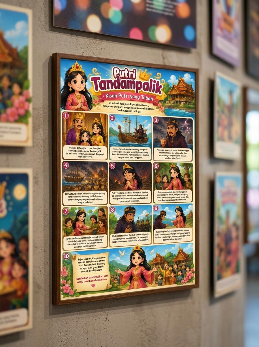Poster Cerita Rakyat Putri Tandampalik Kisah Inspiratif Edukasi Anak Sekolah Hiasan Dinding