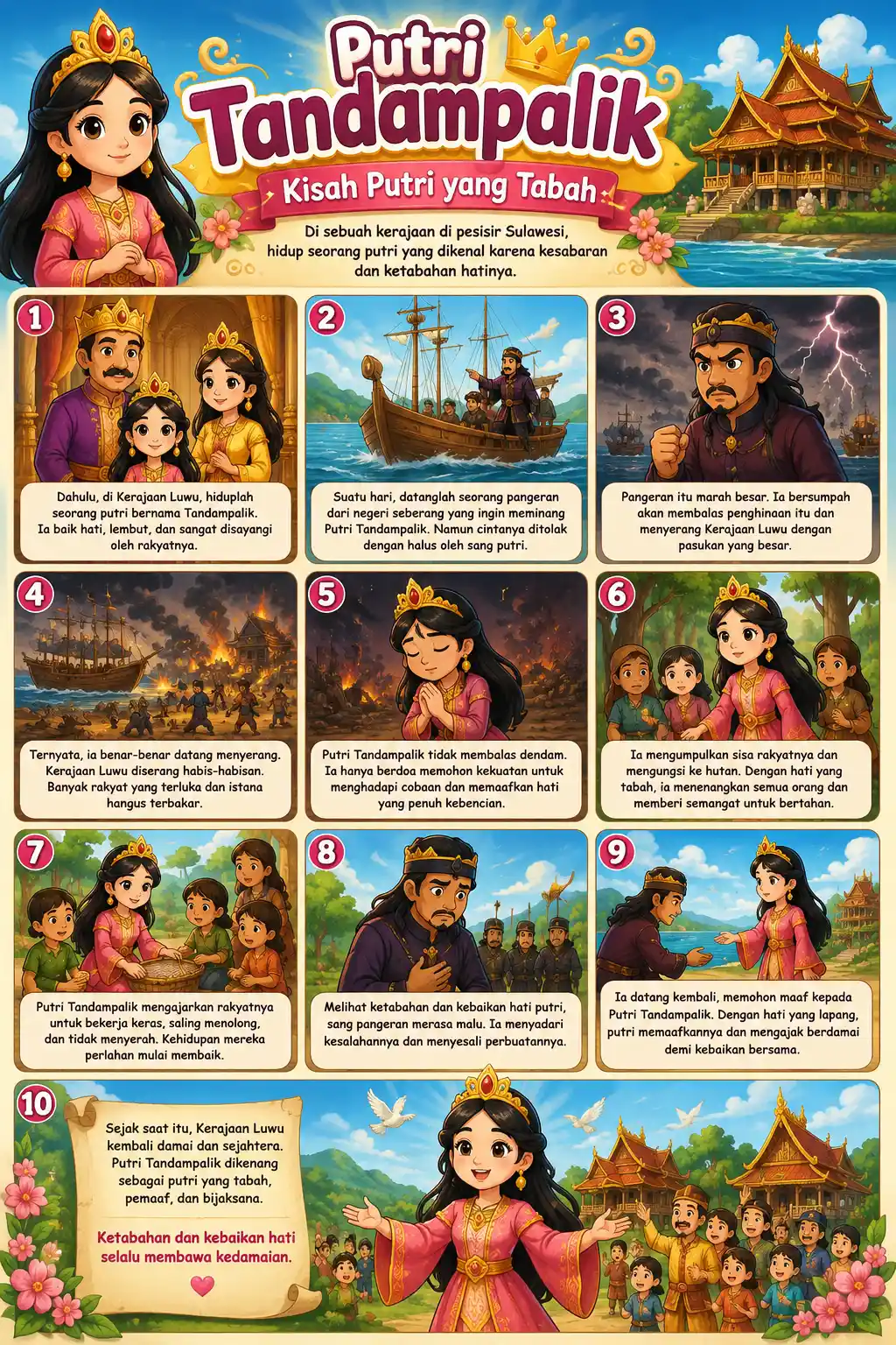 Poster Cerita Rakyat Putri Tandampalik Kisah Inspiratif Edukasi Anak Sekolah Hiasan Dinding