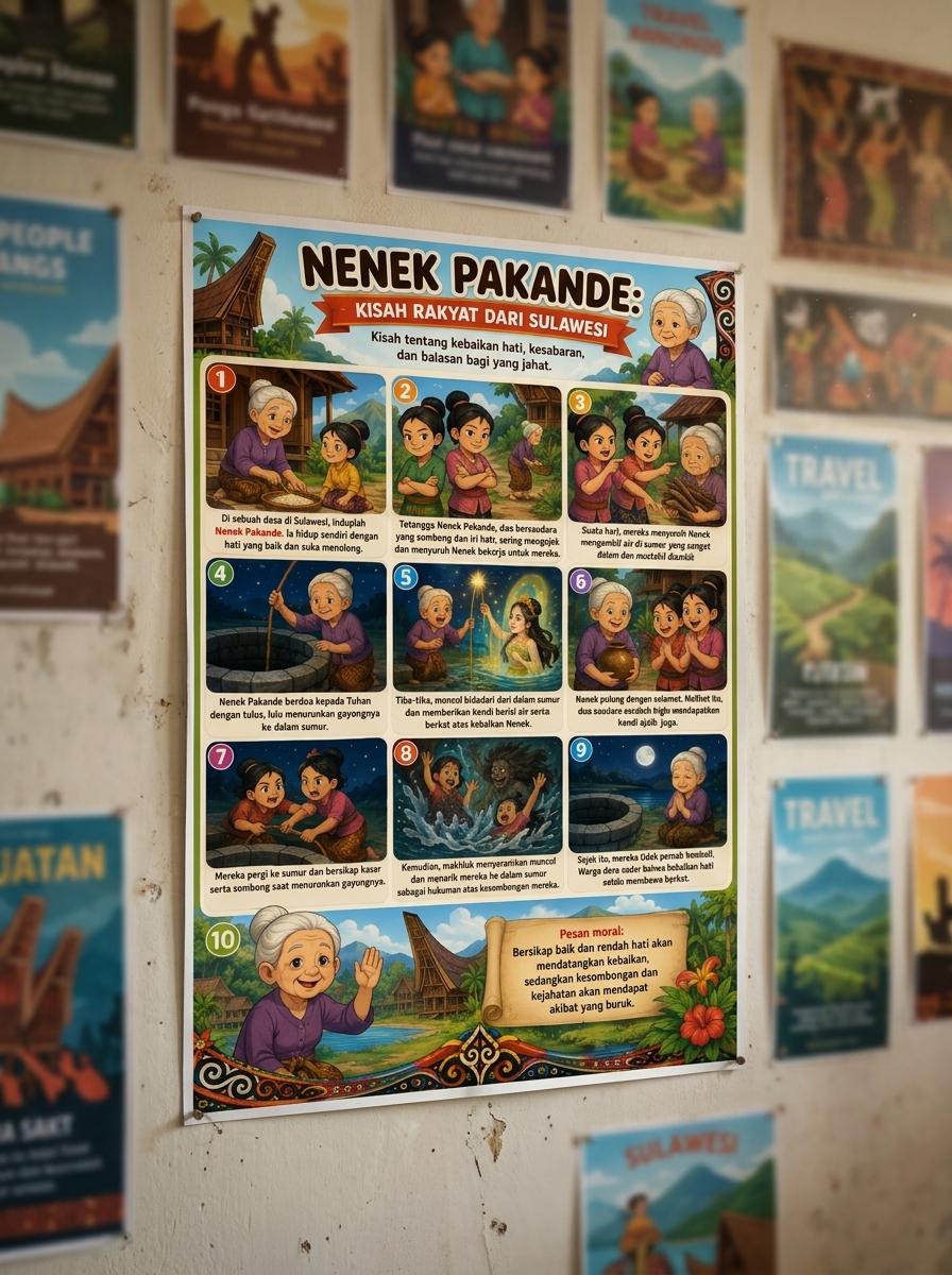 Poster Edukasi Anak Kisah Rakyat Nenek Pakande Sulawesi Selatan Hiasan Dinding Aesthetic A3+