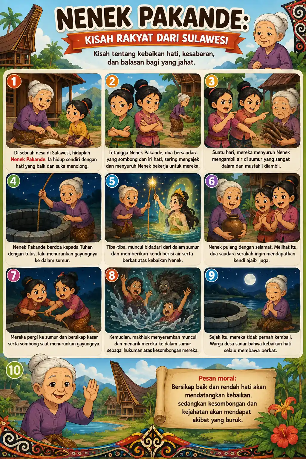 Poster Edukasi Anak Kisah Rakyat Nenek Pakande Sulawesi Selatan Hiasan Dinding Aesthetic A3+