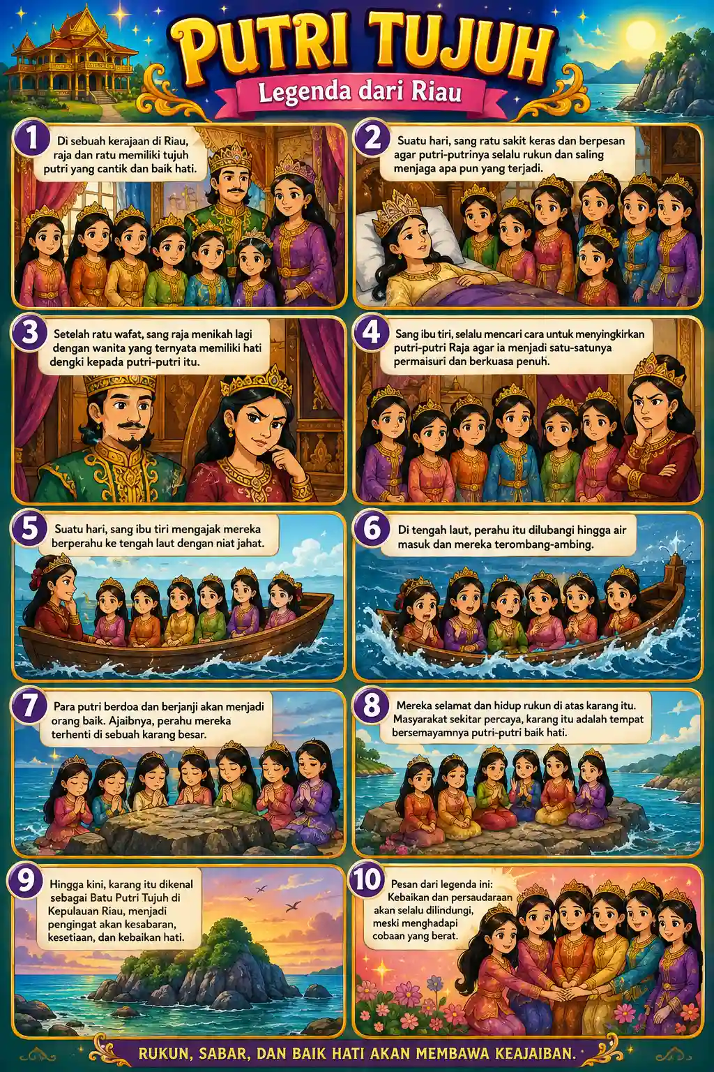 Poster Edukasi Budaya Indonesia Putri Tujuh Legenda Riau - Pajangan Dinding Sekolah & Rumah