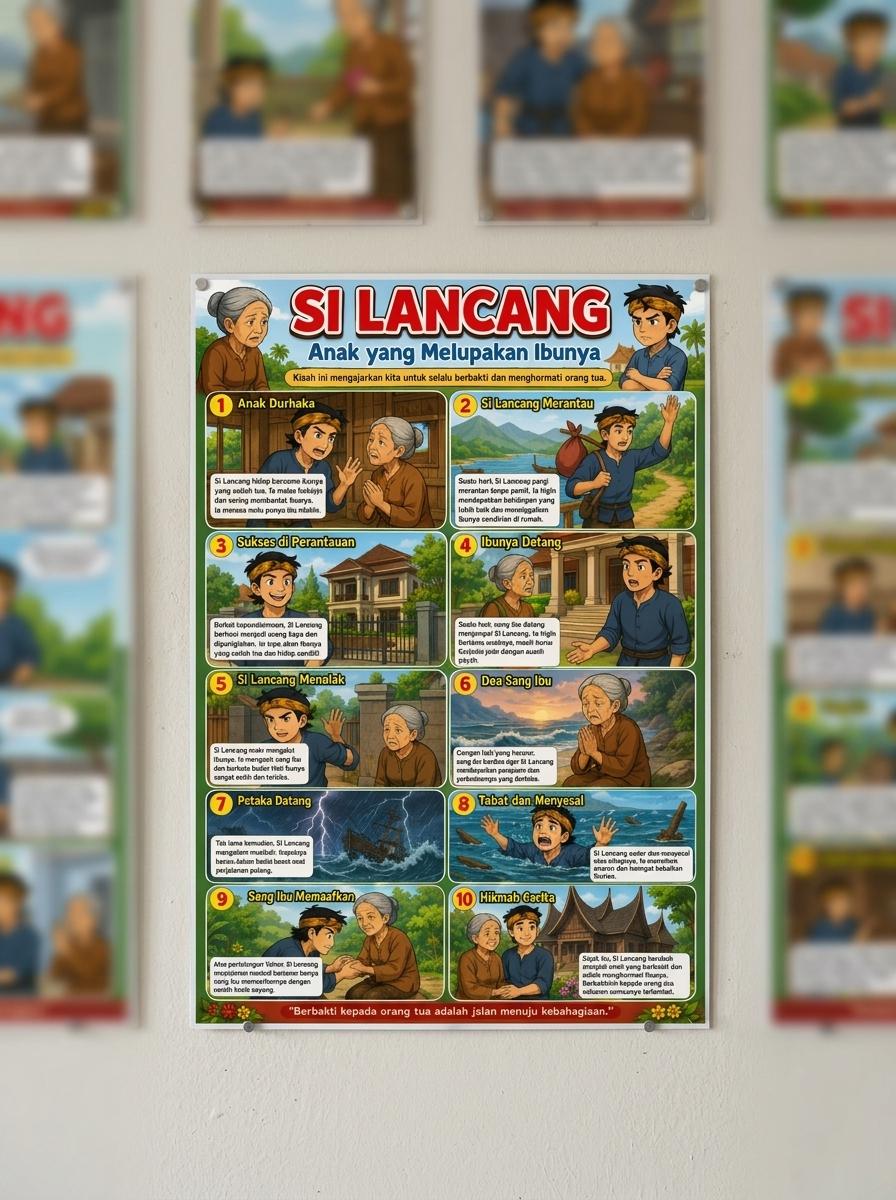 Poster Edukasi Anak Cerita Rakyat Si Lancang Anak Durhaka Hiasan Dinding Dekorasi Kamar