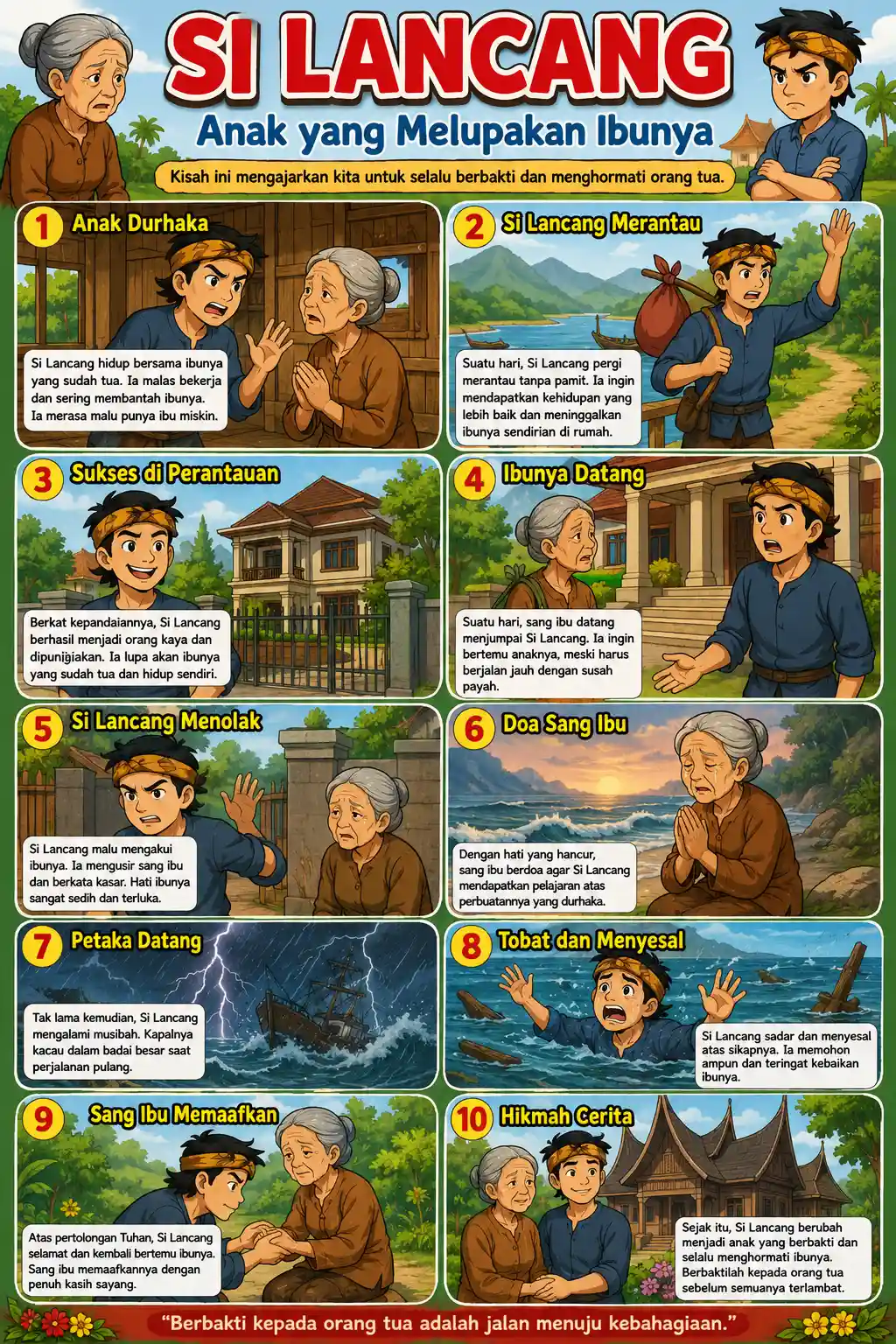 Poster Edukasi Anak Cerita Rakyat Si Lancang Anak Durhaka Hiasan Dinding Dekorasi Kamar
