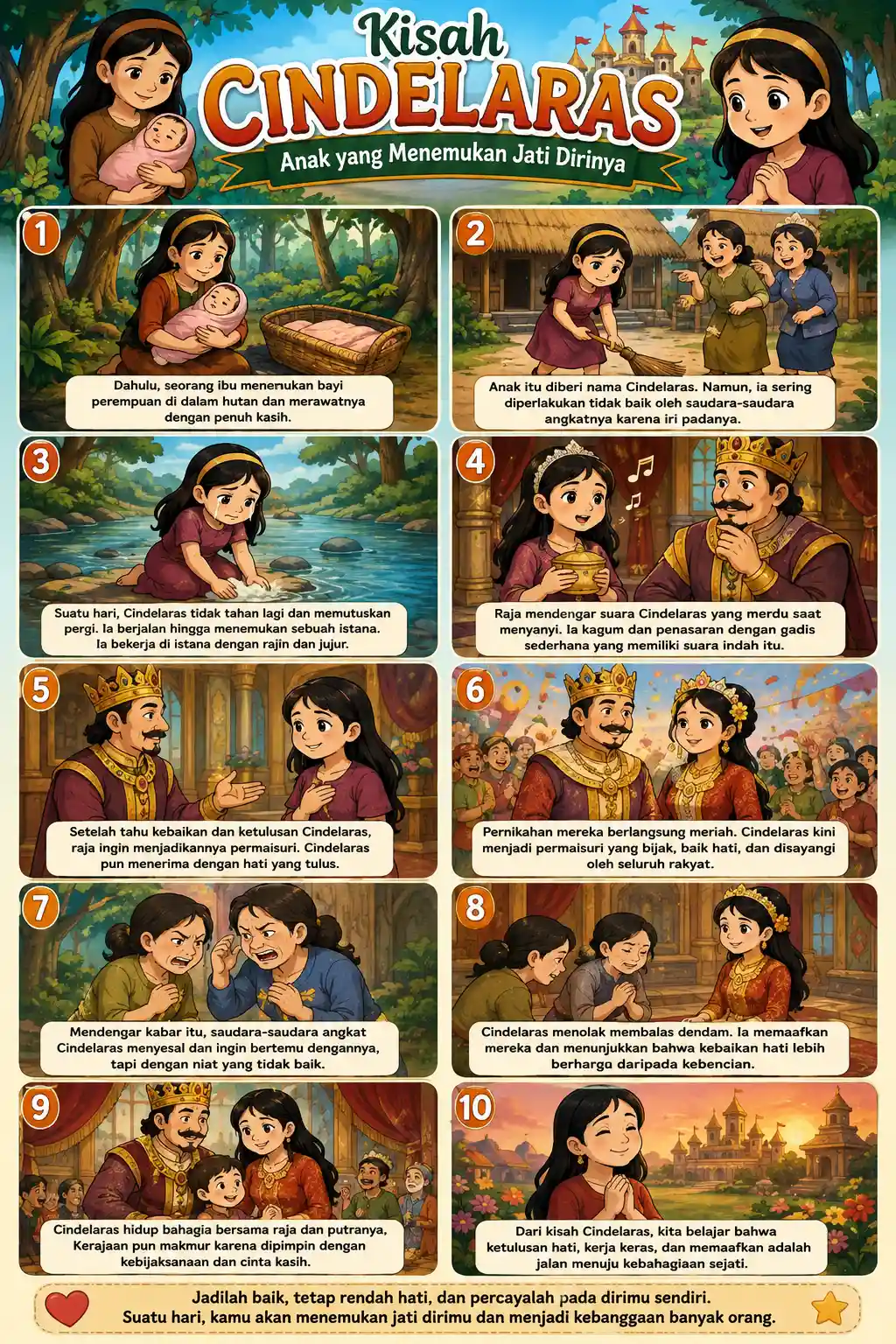 Poster Edukasi Anak Kisah Cindelaras Cerita Rakyat Indonesia - Dekorasi Dinding Belajar Anak Sekolah TK SD Premium