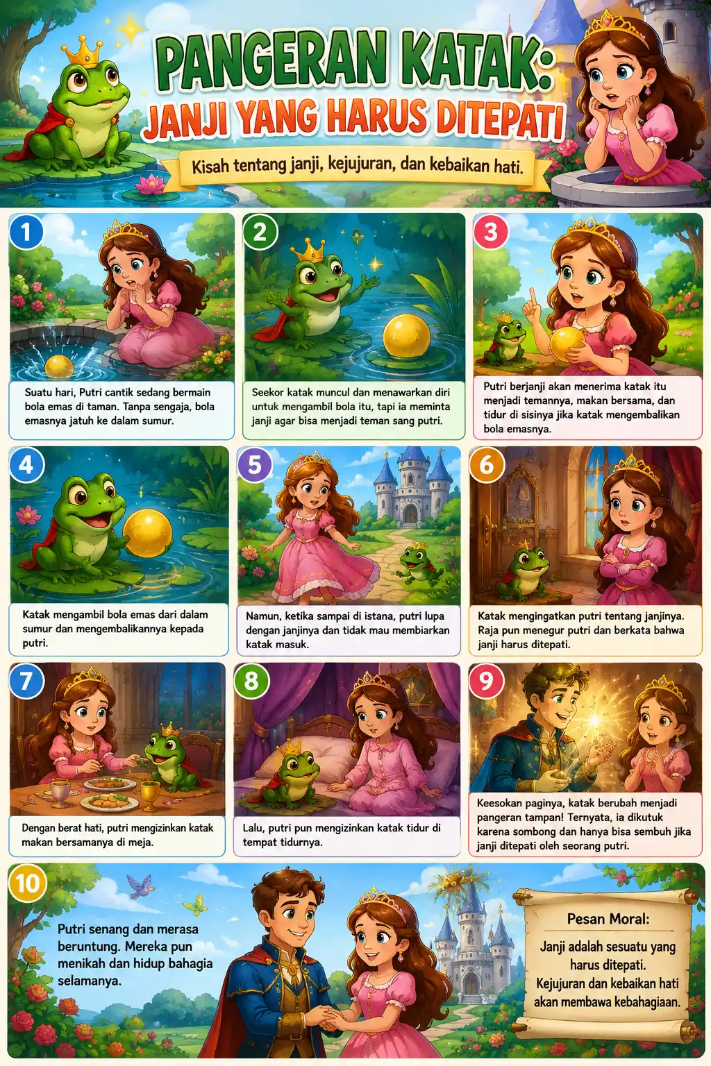 Poster Edukasi Anak Cerita Dongeng Pangeran Katak Janji Yang Harus Ditepati - Dekorasi Dinding Lucu Ukuran A3+