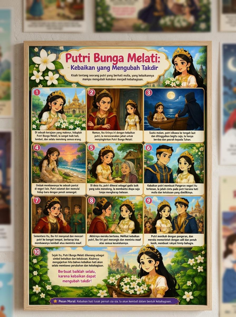 Poster Dinding Putri Bunga Melati Hiasan Kamar Anak Estetik Edukasi Murah