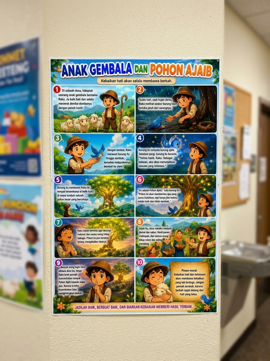Poster Edukasi Anak Gembala dan Pohon Ajaib Hiasan Dinding Kamar A3+