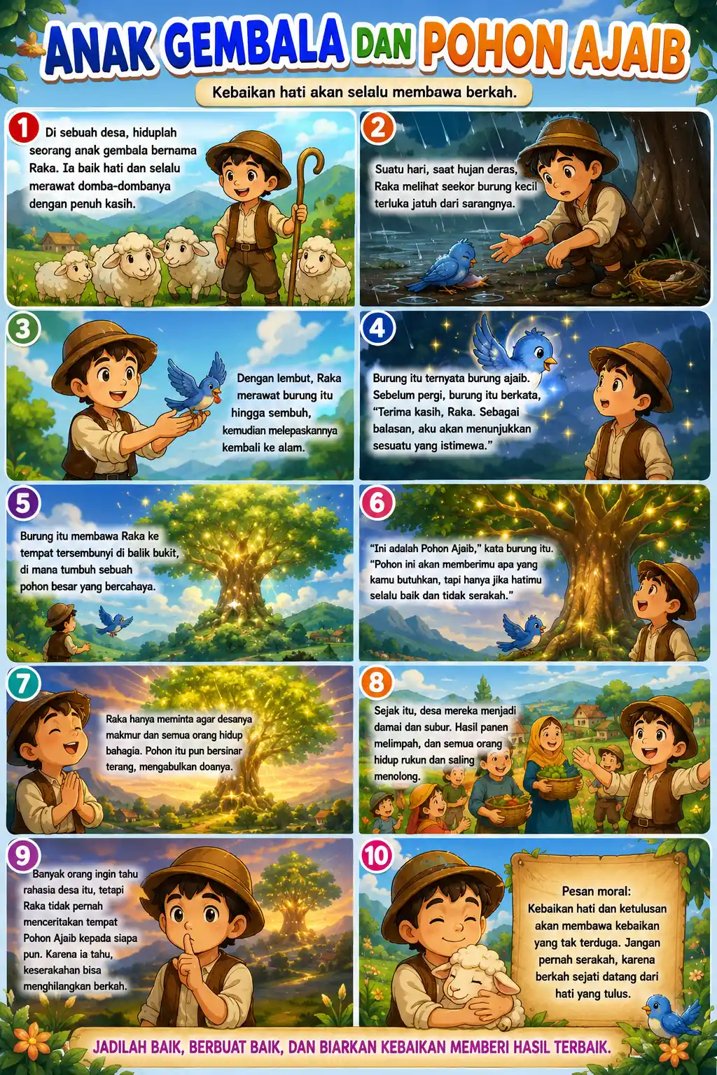 Poster Edukasi Anak Gembala dan Pohon Ajaib Hiasan Dinding Kamar A3+