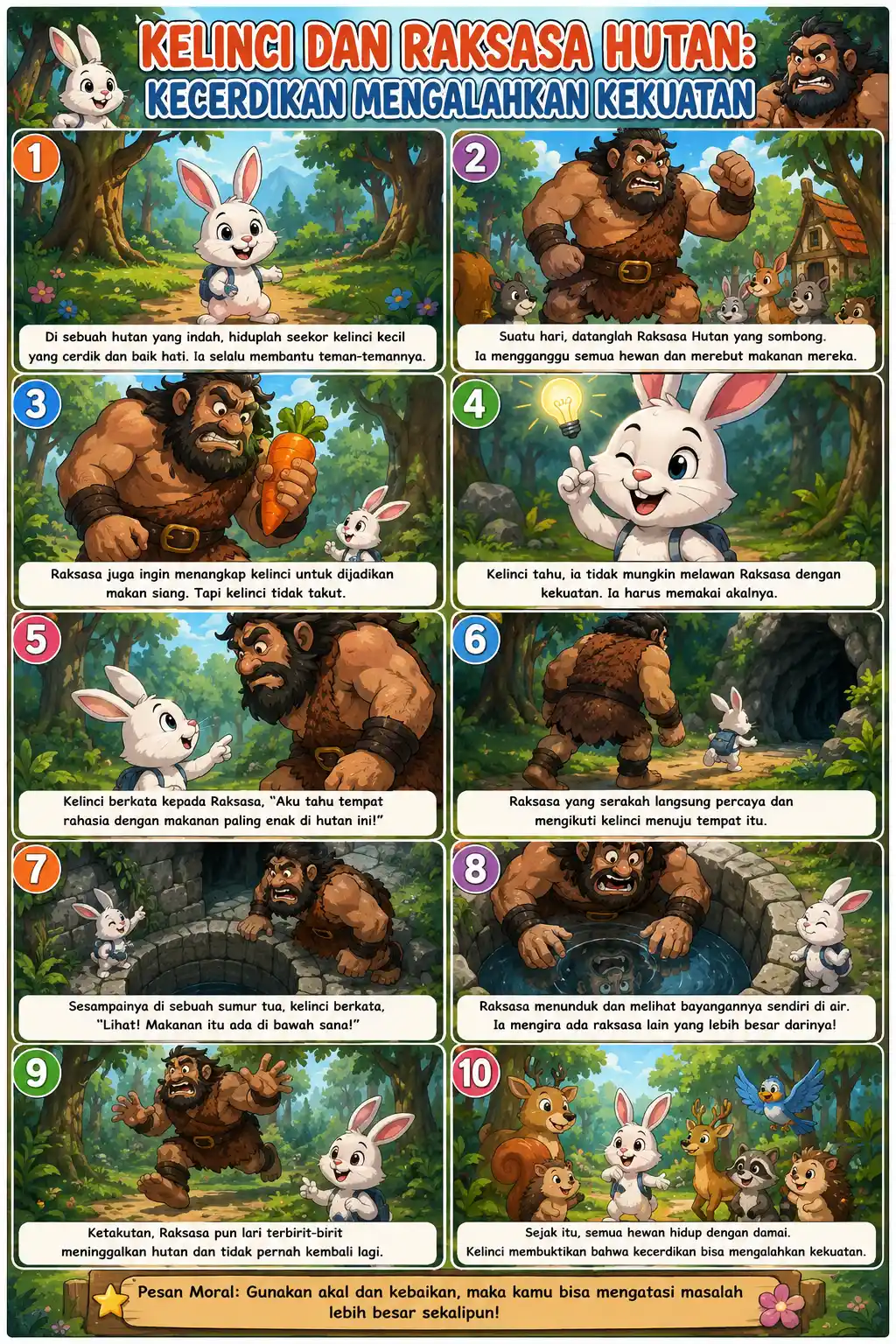 Poster Edukasi Dongeng Kelinci dan Raksasa Hutan Dekorasi Dinding Aesthetic Termurah