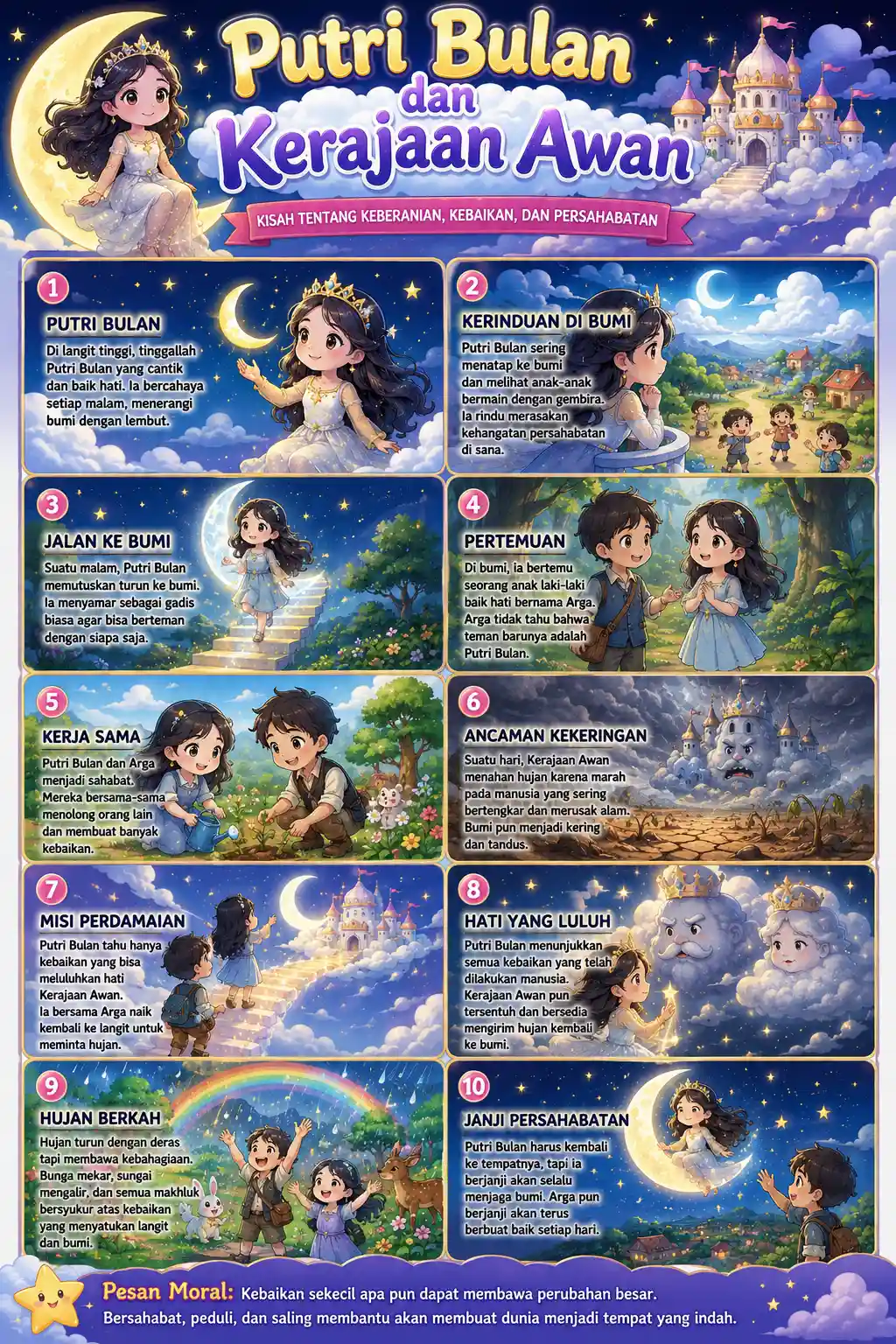 Hiasan Dinding Aesthetic Poster Putri Bulan & Kerajaan Awan Dekorasi Kamar Anak Lucu