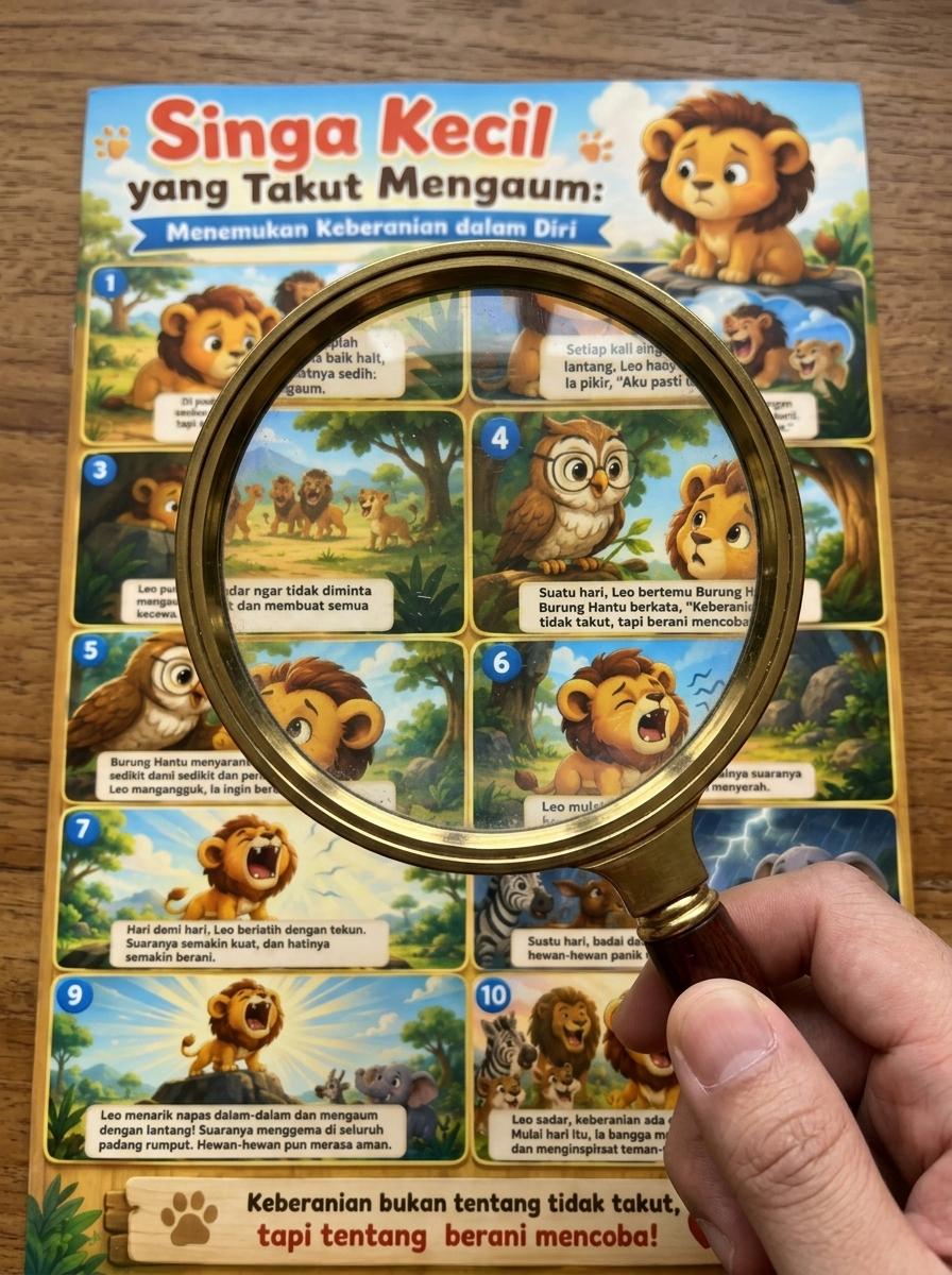 Poster Edukasi Anak Singa Menemukan Keberanian Diri Dekorasi Dinding Kamar Belajar - Kualitas Premium