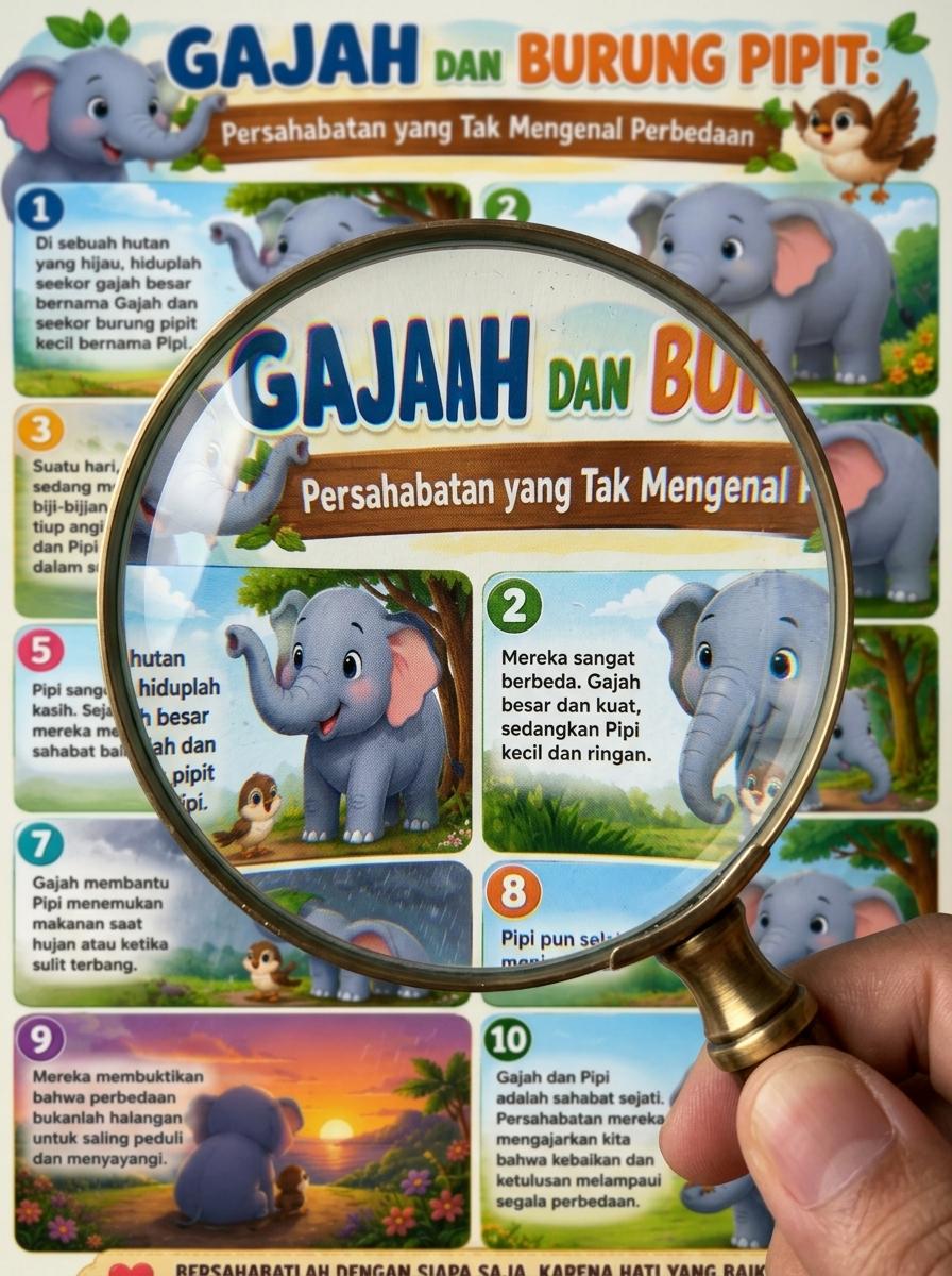 Poster Edukasi Anak Gajah & Burung Pipit Persahabatan - Hiasan Dinding Sekolah TK PAUD Murah Berkualitas