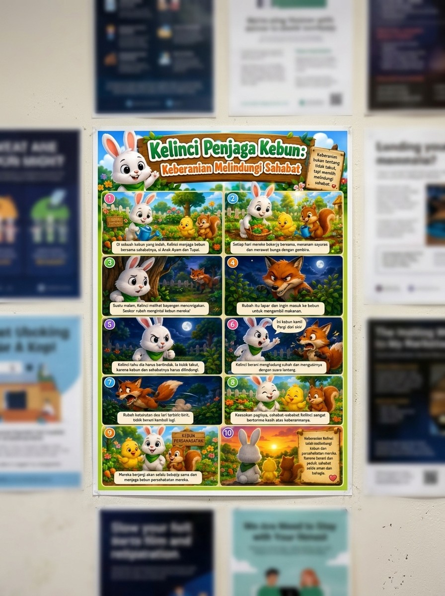 Poster Dinding Kelinci Penjaga Kebun Aesthetic Hiasan Kamar Anak Lucu Dekorasi Rumah Kualitas HD