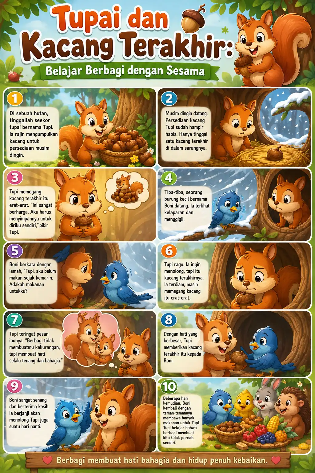 Poster Edukasi Anak Tupai dan Kacang Terakhir Seri Belajar Berbagi Hiasan Dinding Kamar