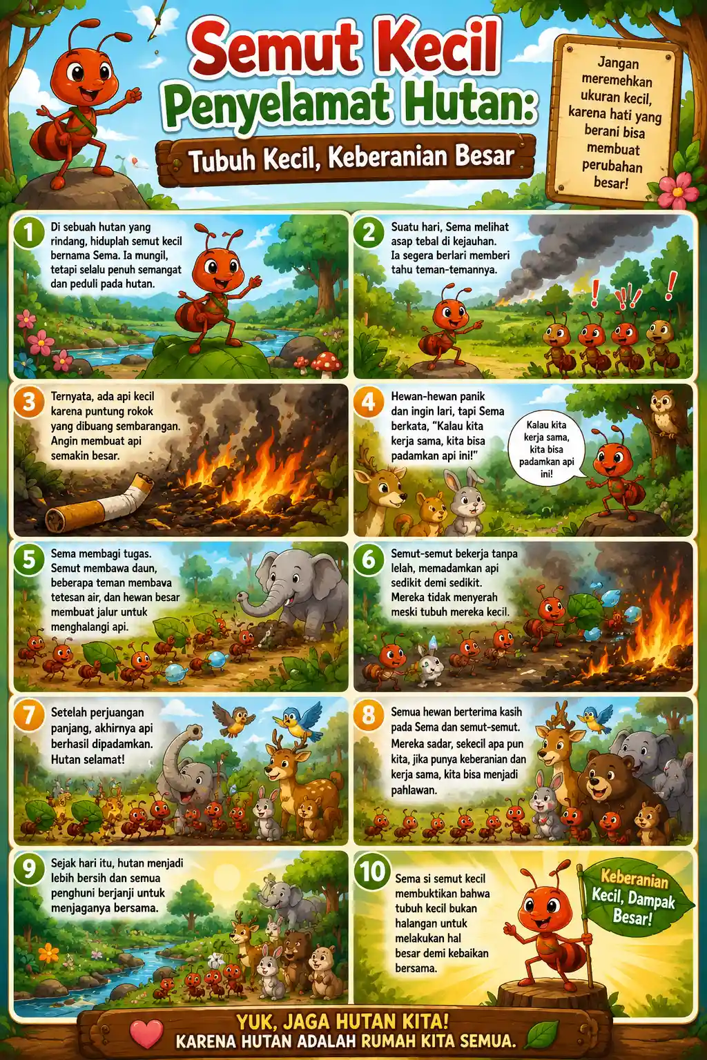 Poster Edukasi Anak Semut Kecil Penyelamat Hutan Hiasan Dinding Kamar Aesthetic TK SD