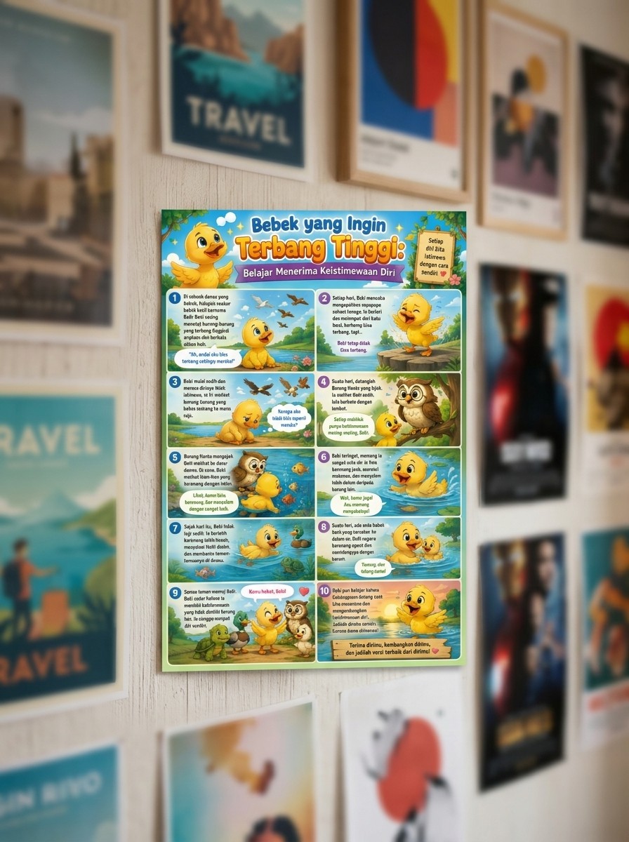 Poster Belajar Anak TK SD - Poster Edukasi Karakter & Motivasi - Hiasan Dinding Bebek Istimewa