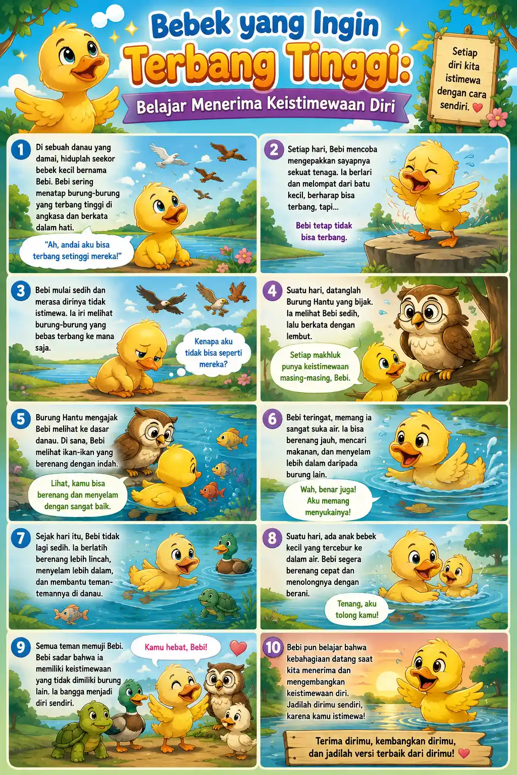 Poster Belajar Anak TK SD - Poster Edukasi Karakter & Motivasi - Hiasan Dinding Bebek Istimewa
