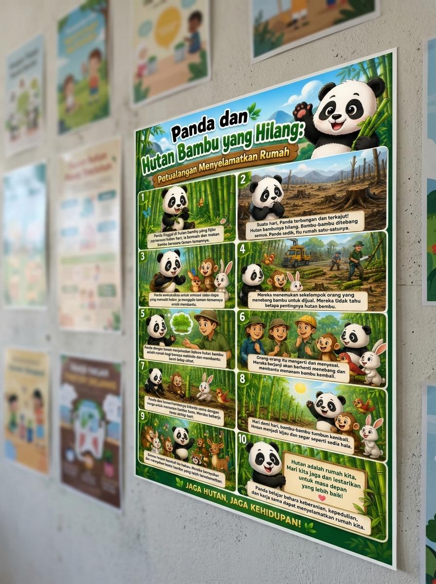 Poster Panda Petualangan Hutan Bambu Terbaru Pajangan Dinding Anak Edukasi