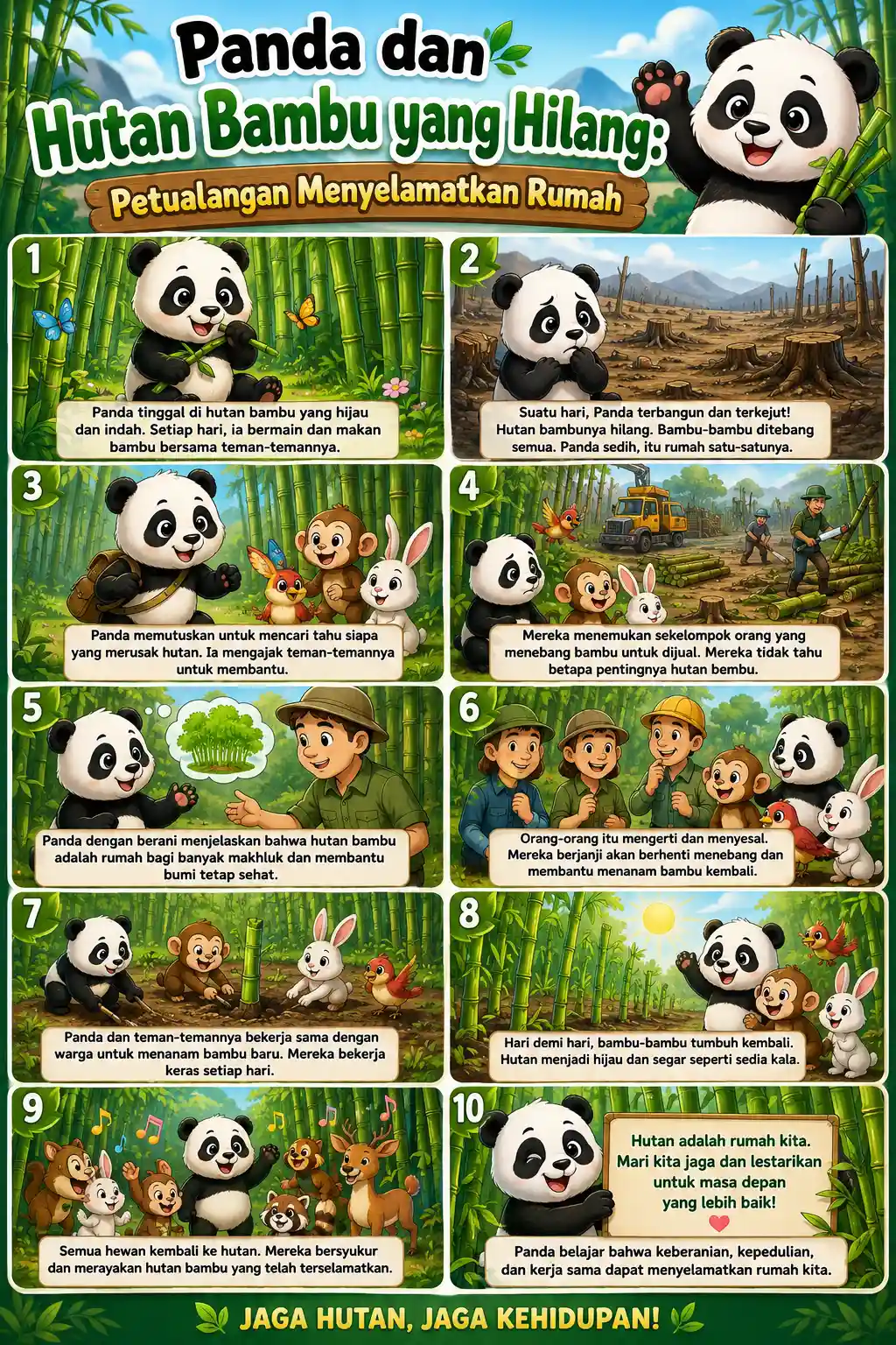 Poster Panda Petualangan Hutan Bambu Terbaru Pajangan Dinding Anak Edukasi
