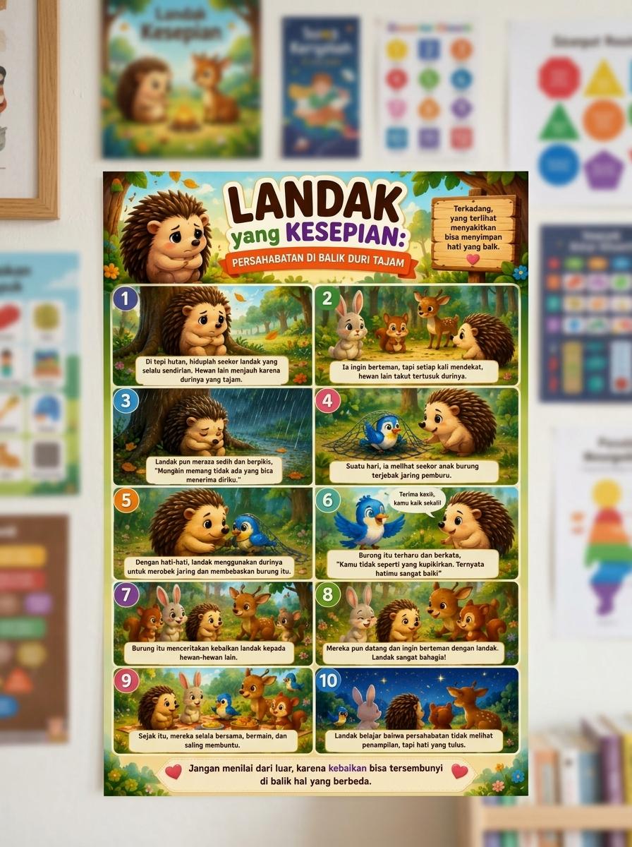 Poster Dinding Aesthetic Landak Kesepian - Hiasan Dinding Kamar - Pajangan Ilustrasi Lucu Dekorasi Rumah
