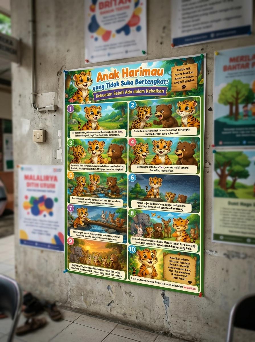 Poster Anak Harimau Media Belajar Karakter Positif & Moral - Hiasan Dinding Kamar Anak Lucu Termurah