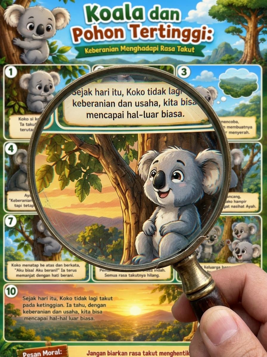Poster Karakter Koala Pohon Tertinggi Edukatif - Kado Hadiah Anak Hiasan Kamar TK PAUD Motivasi Keberanian