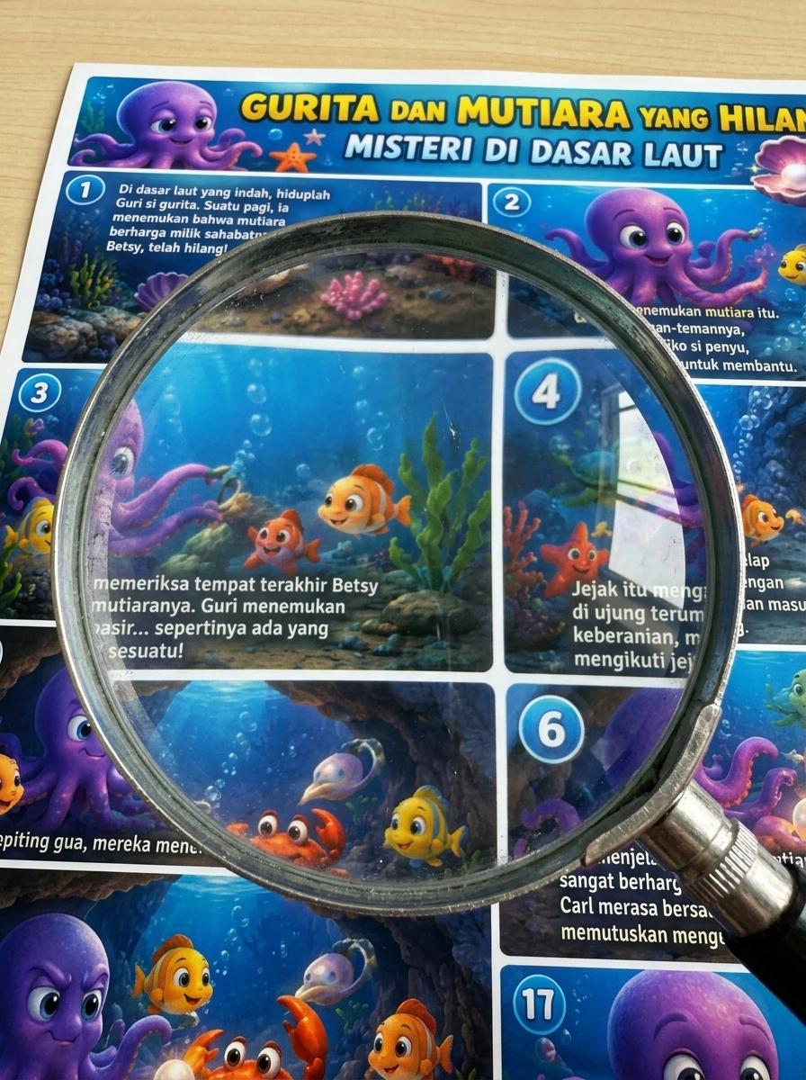 Poster Dinding Gurita & Mutiara yang Hilang Misteri Dasar Laut Dekorasi Kamar Estetik A3 A4