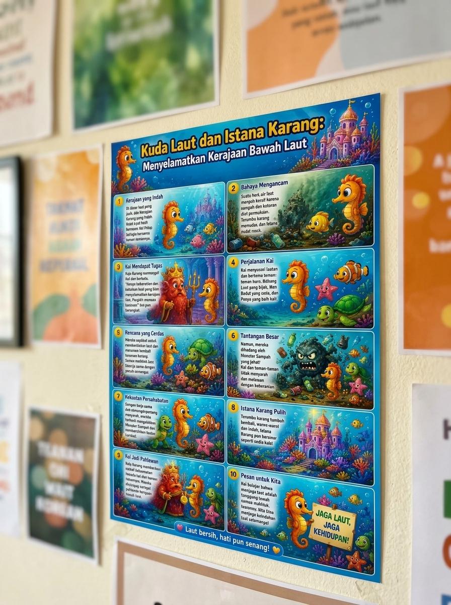 [PROMO] Poster Edukasi Anak Kuda Laut & Istana Karang - Hiasan Dinding Kamar Anak A3+ - Media Belajar Bawah Laut