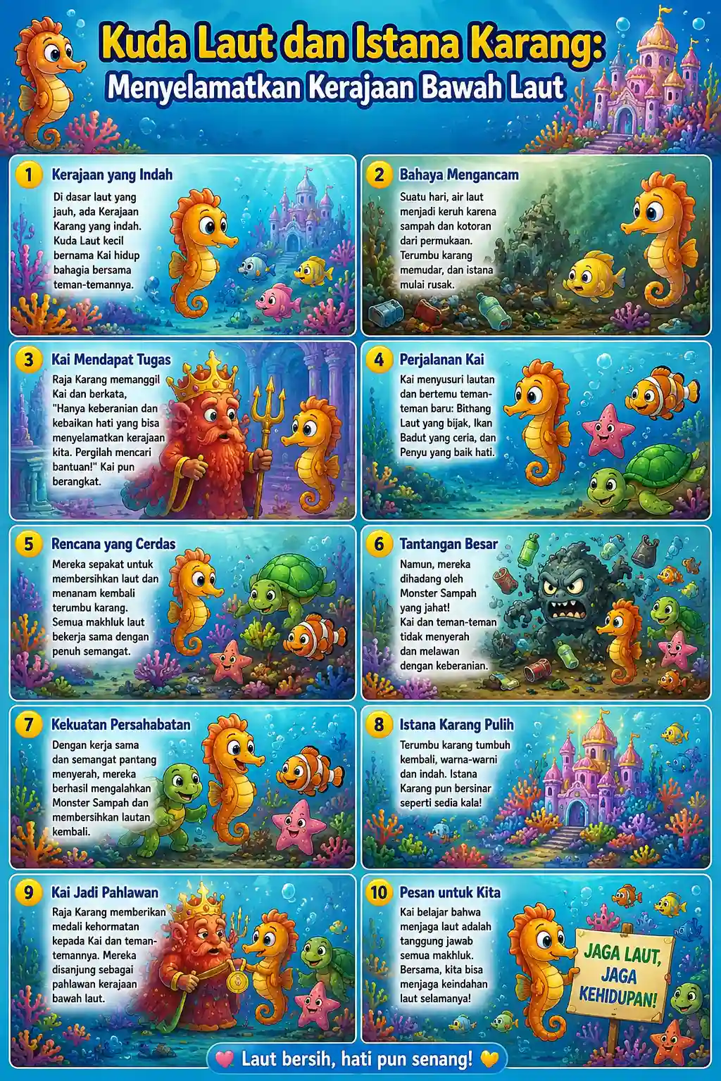 [PROMO] Poster Edukasi Anak Kuda Laut & Istana Karang - Hiasan Dinding Kamar Anak A3+ - Media Belajar Bawah Laut