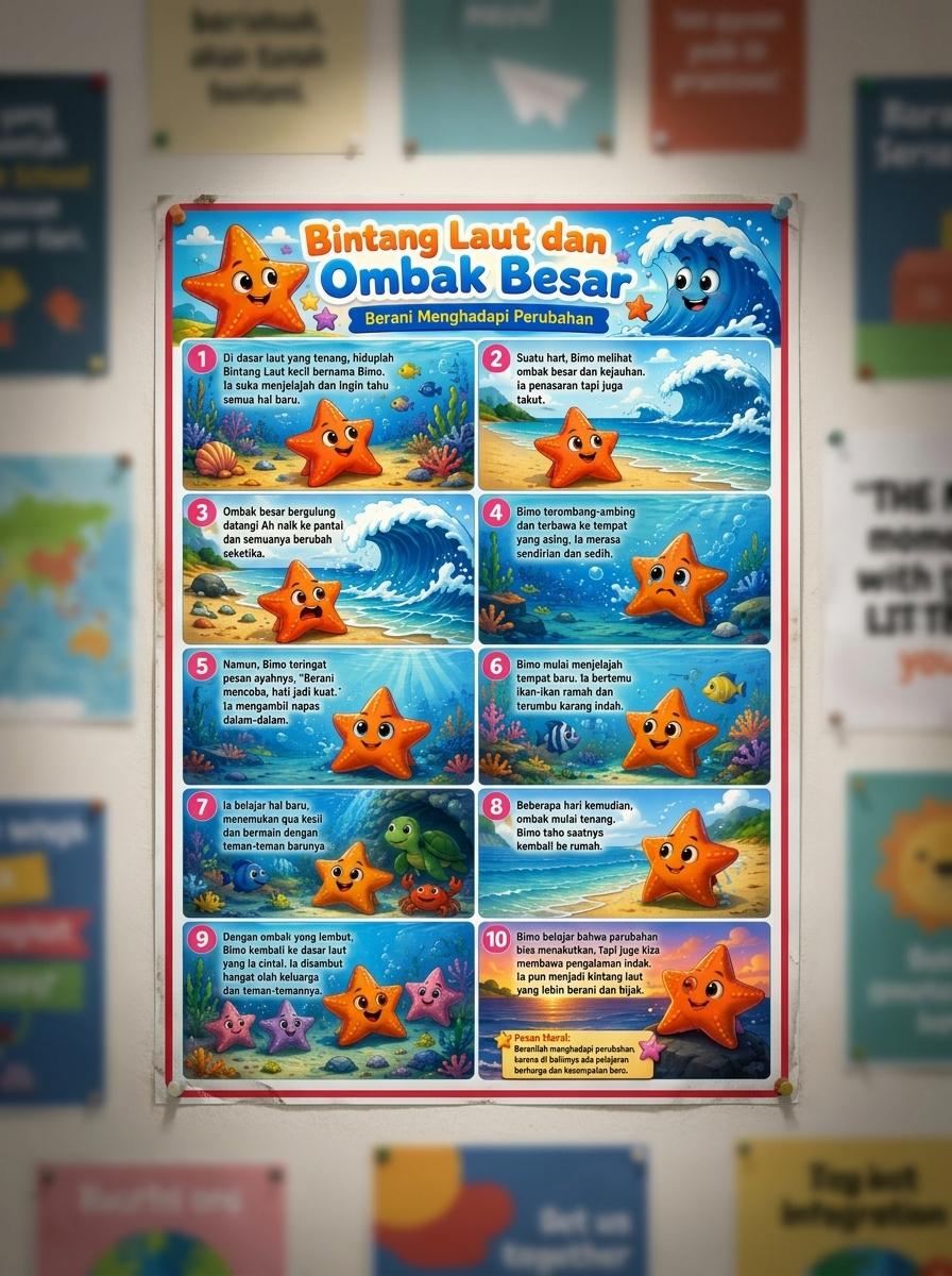 Hiasan Dinding Poster Aesthetic Bintang Laut & Ombak Besar - Dekorasi Kamar Kantor Motivasi Modern
