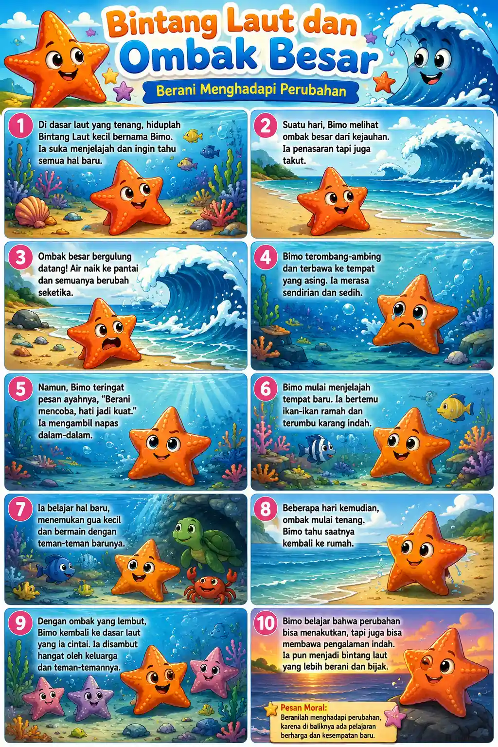 Hiasan Dinding Poster Aesthetic Bintang Laut & Ombak Besar - Dekorasi Kamar Kantor Motivasi Modern