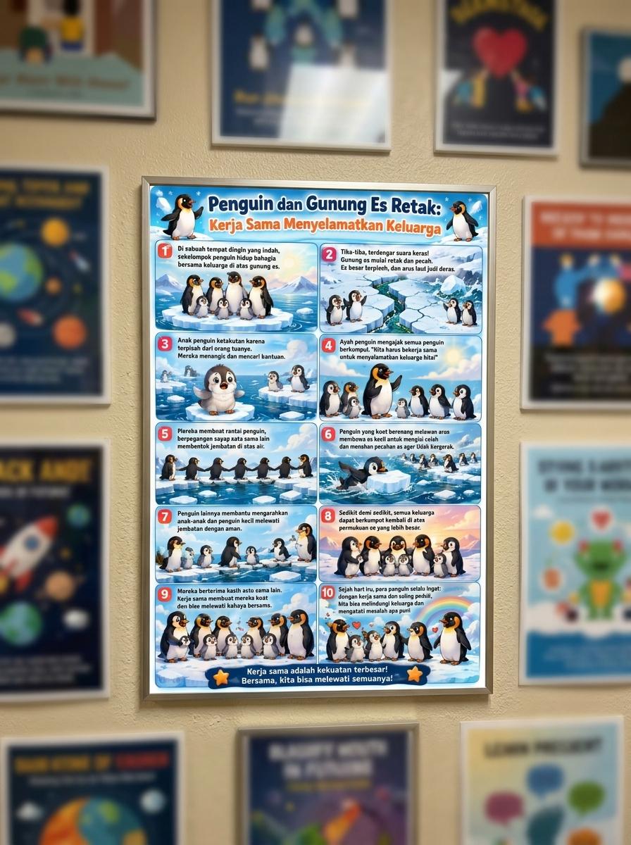Poster Dinding Penguin Gunung Es Pajangan Edukasi Anak Dekorasi Rumah Unik Kerja Sama Termurah