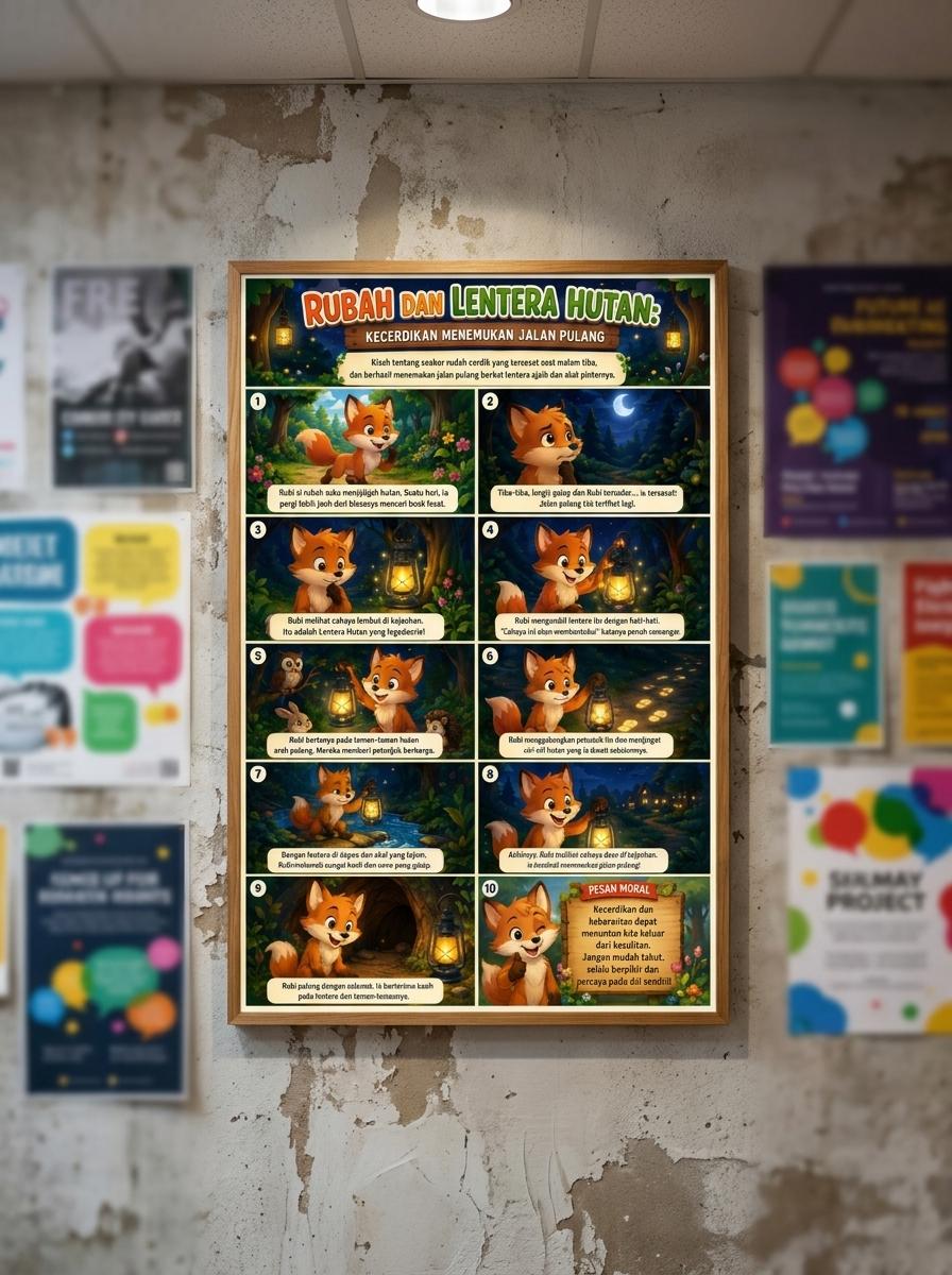 Poster Edukasi Anak Rubah & Lentera Hutan Hiasan Dinding Kamar Aesthetic Kualitas HD Kado Unik