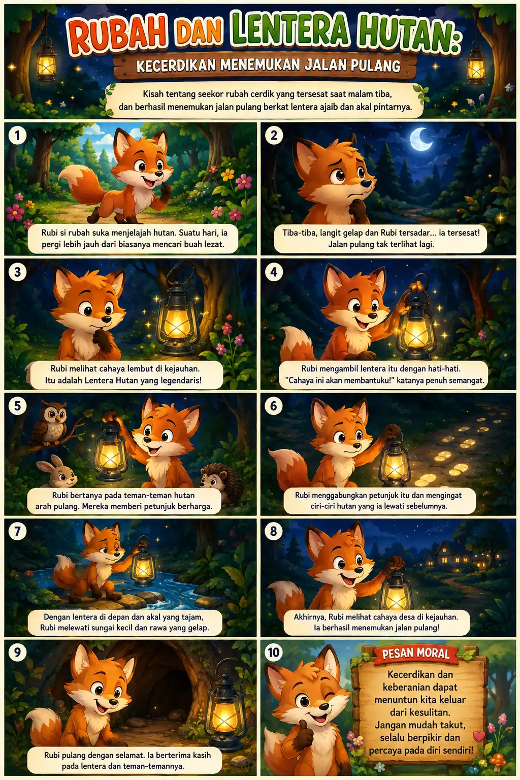 Poster Edukasi Anak Rubah & Lentera Hutan Hiasan Dinding Kamar Aesthetic Kualitas HD Kado Unik