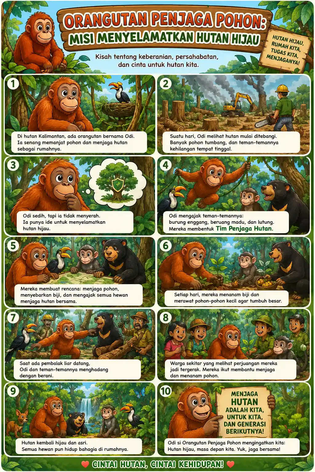 Poster Edukasi Orangutan Misi Menyelamatkan Hutan - Hiasan Dinding Dekorasi Kamar Anak & Sekolah