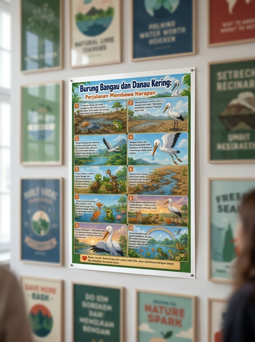 Poster Dinding Burung Bangau Danau Kering Wall Art Pajangan Kamar Tidur Lukisan Dekorasi Minimalis Modern