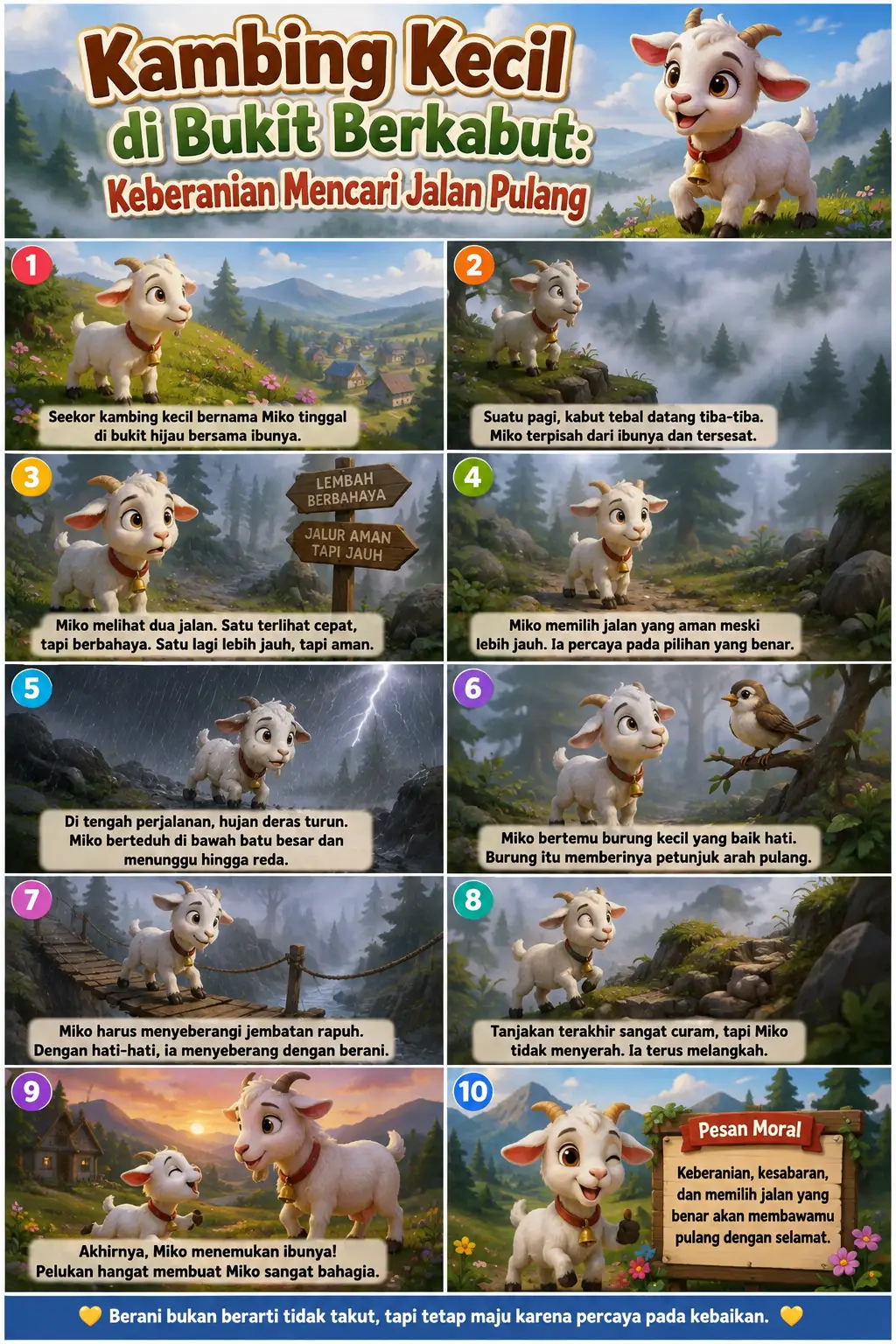 Poster Motivasi Keberanian Kambing Kecil Pemandangan Alam Hiasan Dinding Aesthetic Pajangan Kamar Anak Lucu HD