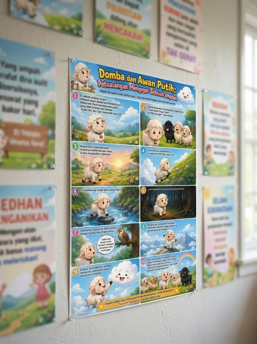 Poster Edukasi Anak Domba & Awan Petualangan Mimpi Hiasan Dinding Lucu Murah Berkualitas