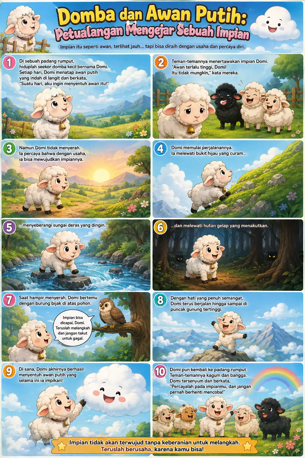 Poster Edukasi Anak Domba & Awan Petualangan Mimpi Hiasan Dinding Lucu Murah Berkualitas